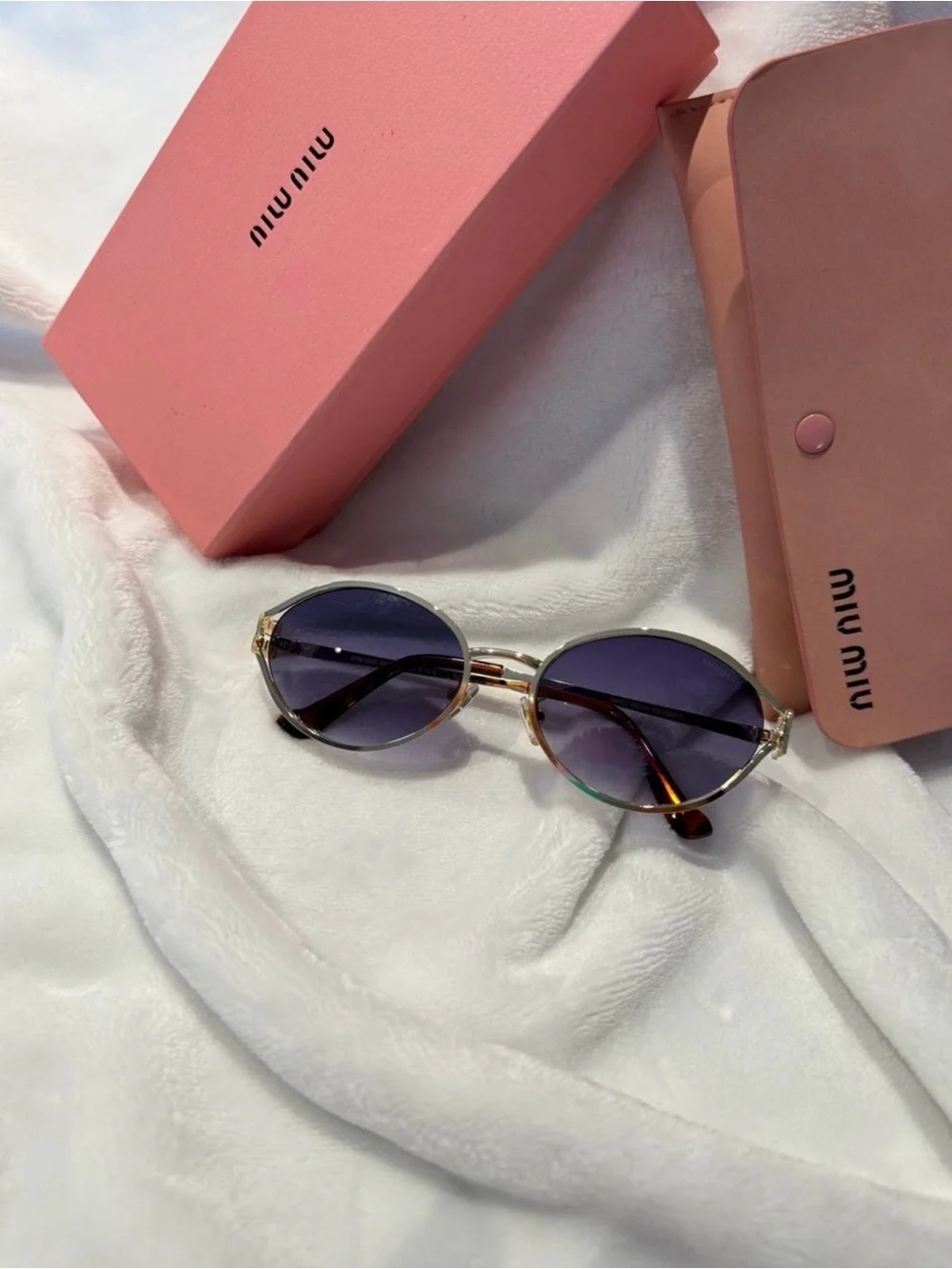 Miu Miu Gold Frame Gradient Sunglasses - Pink Case